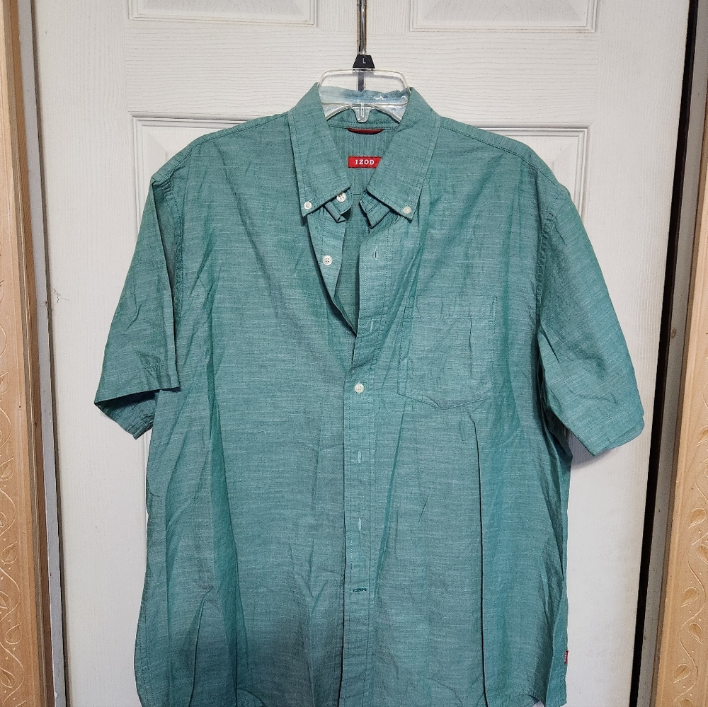 Izod Men's Teal Casual Button Down Shirt - Picture 3 of 9